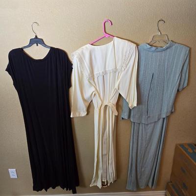 Vintage Dresses – Classic Black, Cream Lace & Pleated Blue Elegance