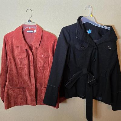 2-Piece Women’s Jacket Lot – Croft & Barrow Corduroy (L) & AB Studio Wool-Blend Coat (14)