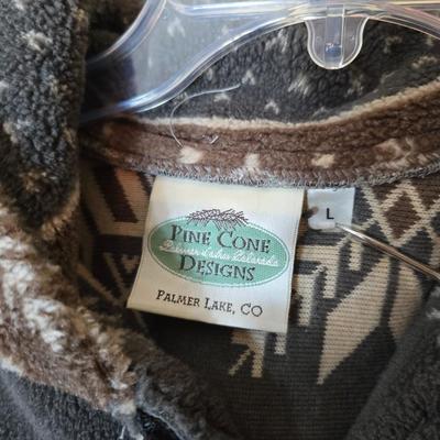 Pine Cone Designs Fleece Hoodie Jacket (L) + Nordic Hat & Glove Set
