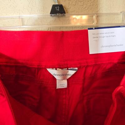 2-Piece Women’s Pants Lot – Christopher & Banks Red Crop (12) & Martha Stewart Black Embroidered Jeans Size 8