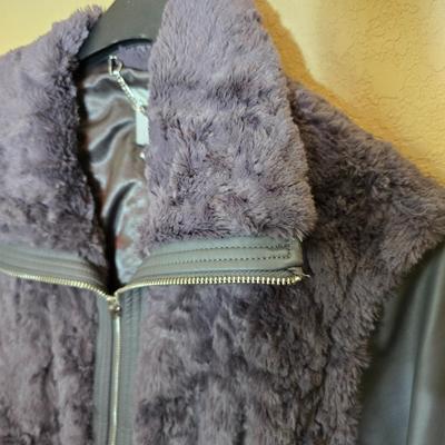 Dennis Basso Sterling Faux Fur & Faux Leather Coat – Size M