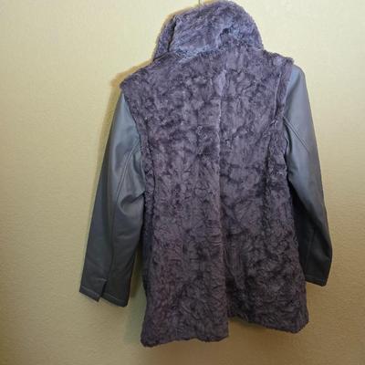 Dennis Basso Sterling Faux Fur & Faux Leather Coat – Size M