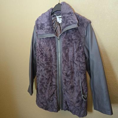 Dennis Basso Sterling Faux Fur & Faux Leather Coat – Size M