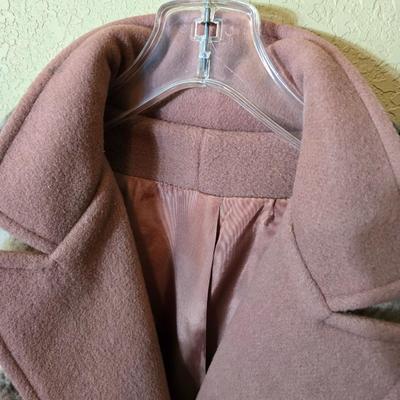 Vintage-Inspired Pink Wool Blend Fit & Flare Coat with Plaid Scarf – Size Unknown
