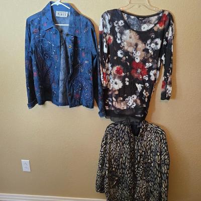 Women’s Fashion Tops – Size L – Silk, Denim, and Floral Styles