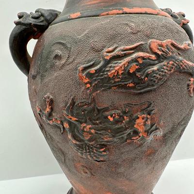 Japanese Tokoname Pottery Dragon in Clouds Amphora Vase
