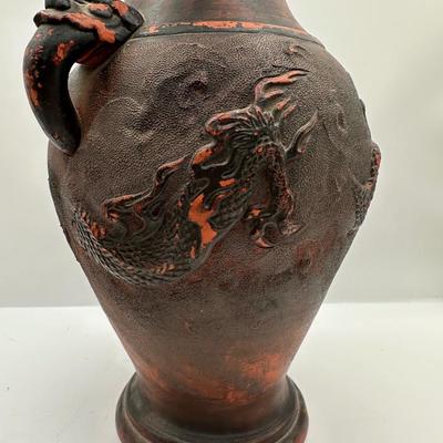 Japanese Tokoname Pottery Dragon in Clouds Amphora Vase