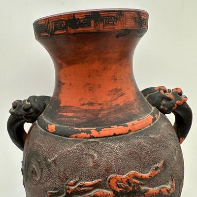 Japanese Tokoname Pottery Dragon in Clouds Amphora Vase