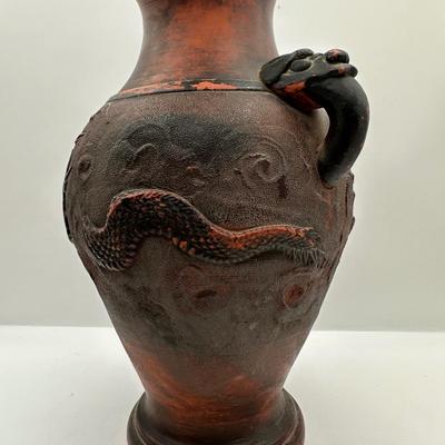 Japanese Tokoname Pottery Dragon in Clouds Amphora Vase