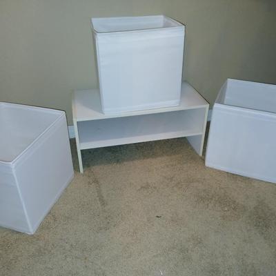 White Cube Storage Set – 3 Collapsible Bins + Shelf