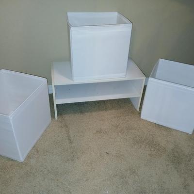 White Cube Storage Set – 3 Collapsible Bins + Shelf