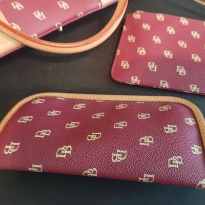 Dooney & Bourke Burgundy Monogram 3-Piece Set – Satchel, Wristlet & Wallet