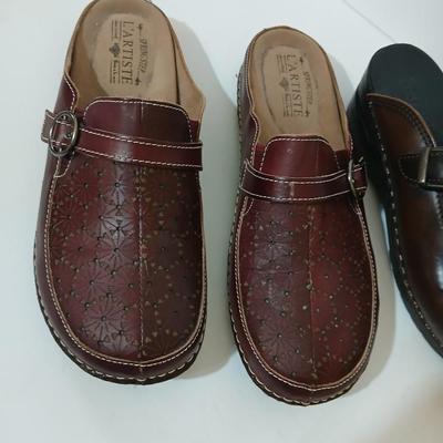 2 Women's Leather Clogs – L'Artiste by Spring Step & Perforated Mary Jane Style – Size EU 39