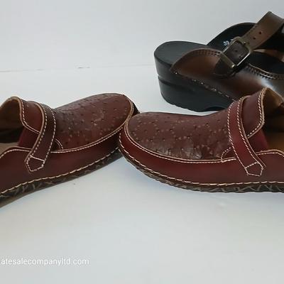 2 Women's Leather Clogs – L'Artiste by Spring Step & Perforated Mary Jane Style – Size EU 39