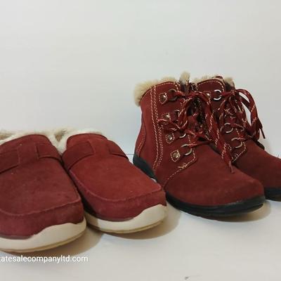2 Women's Shearling-Lined Red Suede Shoes – Size 8.5M