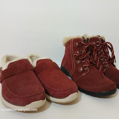 2 Women's Shearling-Lined Red Suede Shoes – Size 8.5M