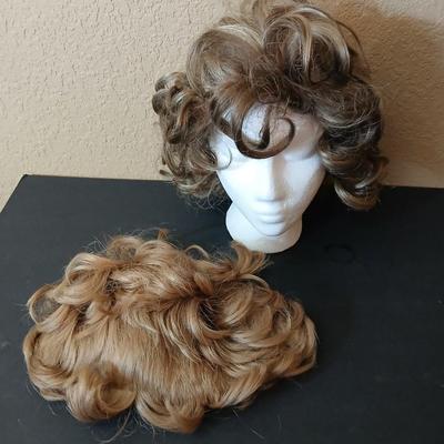 2 Curly Synthetic Wigs – Auburn & Brunette with Highlights – Short Length