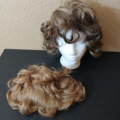2 Curly Synthetic Wigs – Auburn & Brunette with Highlights – Short Length