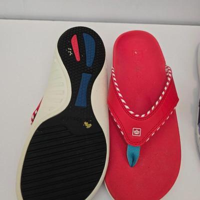 2 Pairs Women’s Casual Sandals – Red Flip-Flops & Purple Sport Sandals