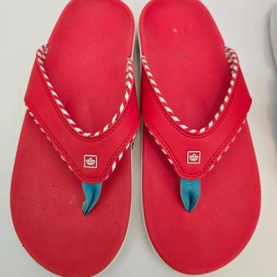 2 Pairs Women’s Casual Sandals – Red Flip-Flops & Purple Sport Sandals