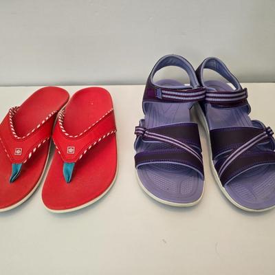 2 Pairs Women’s Casual Sandals – Red Flip-Flops & Purple Sport Sandals