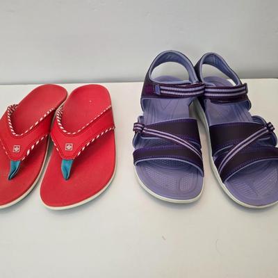2 Pairs Women’s Casual Sandals – Red Flip-Flops & Purple Sport Sandals