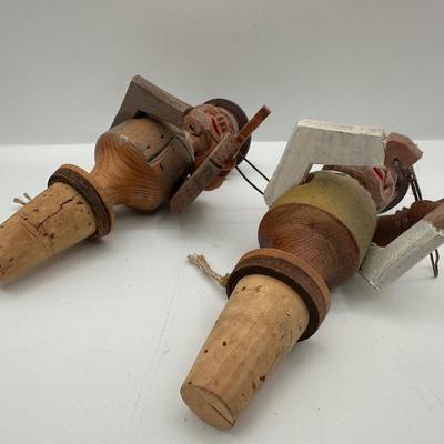 Vintage Wooden Hand Carved Mechanical Bottle Stoppers