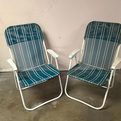 Pair of Striped Outdoor Patio Chairs
