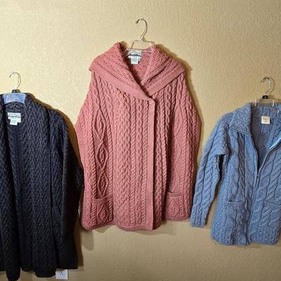 Three Merino Wool Knit Sweaters Made in Ireland