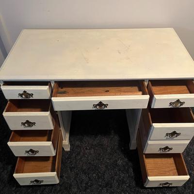 Vintage White Wooden Desk with Drawers
