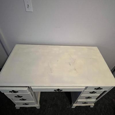 Vintage White Wooden Desk with Drawers