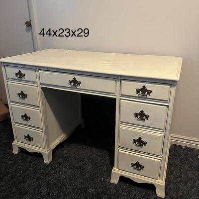 Vintage White Wooden Desk with Drawers