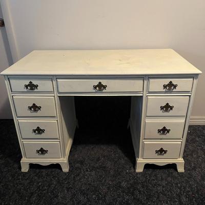 Vintage White Wooden Desk with Drawers