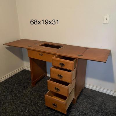 Expandable Wood Sewing Desk with Storage Drawers
