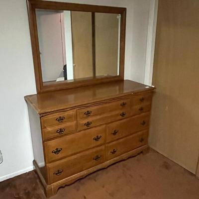Large Wooden Dresser with Mirror Set