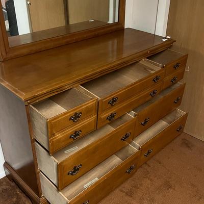 Large Wooden Dresser with Mirror Set