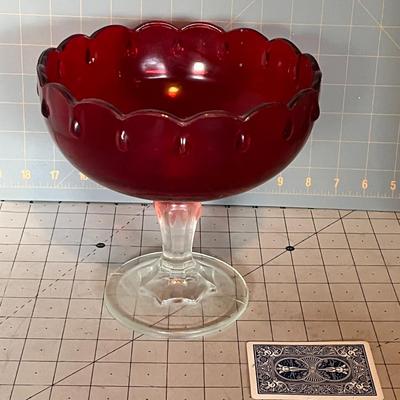 Ruby Red Glass Compote Dish