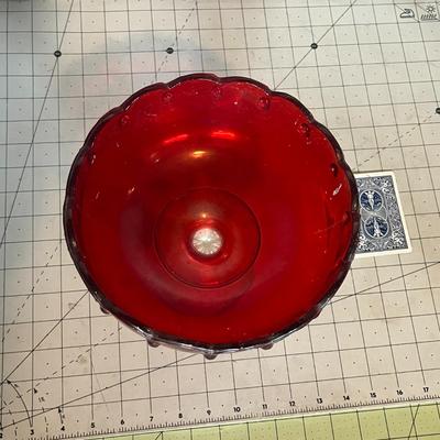 Ruby Red Glass Compote Dish