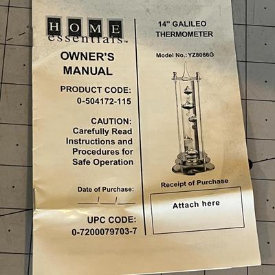 14â€ Galileo Thermometer with Brass Frame â€“ Model VZB066G