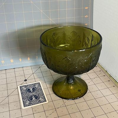 Green Pressed Glass Compote