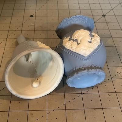 Lot of Lamp & 2 Blue Jasperware-Style Ceramic Pieces