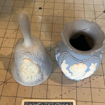 Lot of Lamp & 2 Blue Jasperware-Style Ceramic Pieces