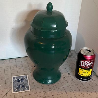Large Green Ceramic Ginger Jar with Lid