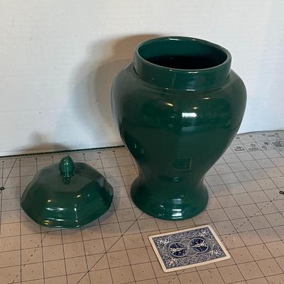 Large Green Ceramic Ginger Jar with Lid