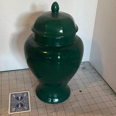 Large Green Ceramic Ginger Jar with Lid