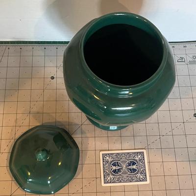 Large Green Ceramic Ginger Jar with Lid