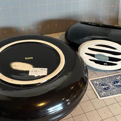 Set of 2 Modernist Black Ceramic Planters