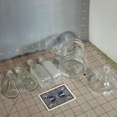 Lot of 6 Vintage Glass Bottles & Apothecary Jar