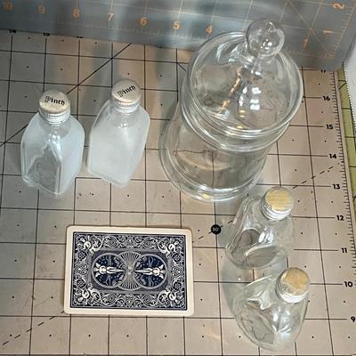 Lot of 6 Vintage Glass Bottles & Apothecary Jar