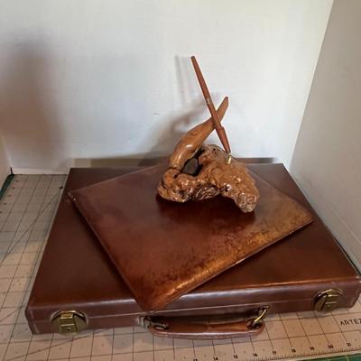 Executive Leather Briefcase Set with Rustic Pen Holder